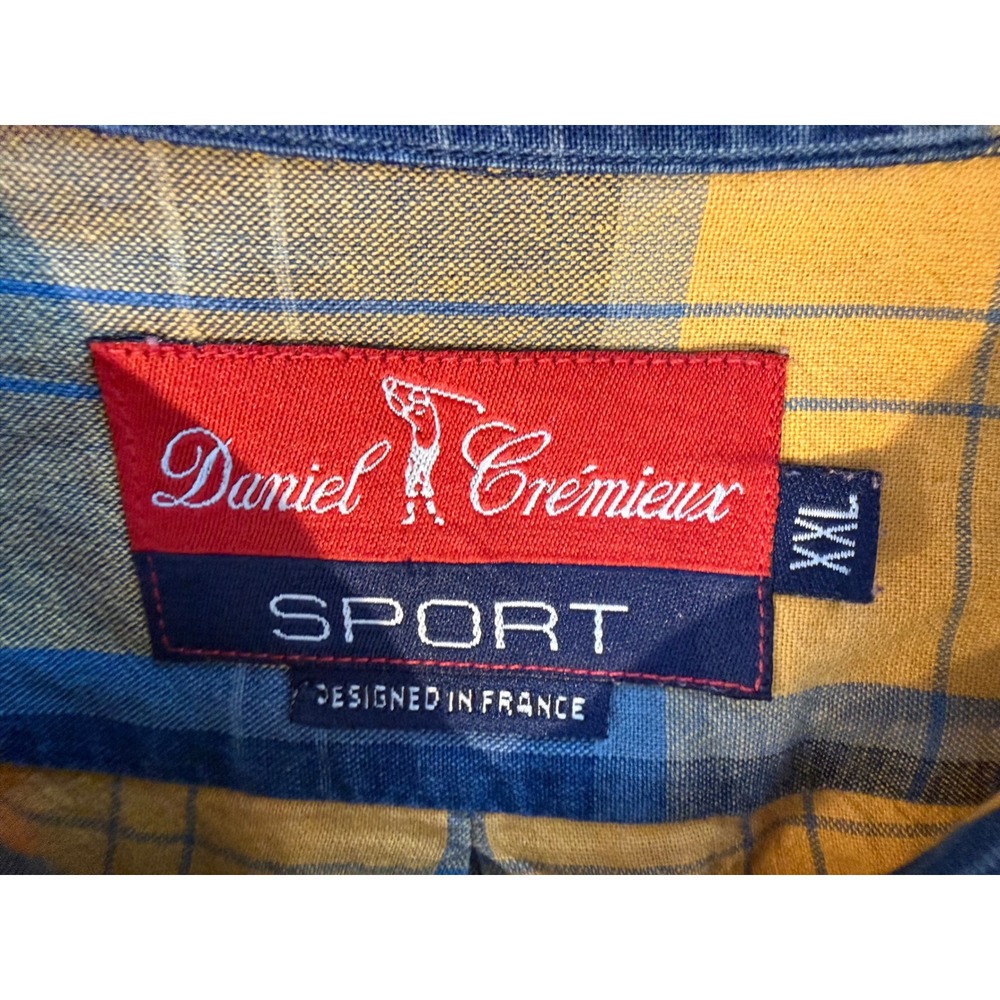 Daniel Cremieux Sport Mens XXL Plaid Button Down Shirt Yellow Blue Cotton L/S - Picture 3 of 8